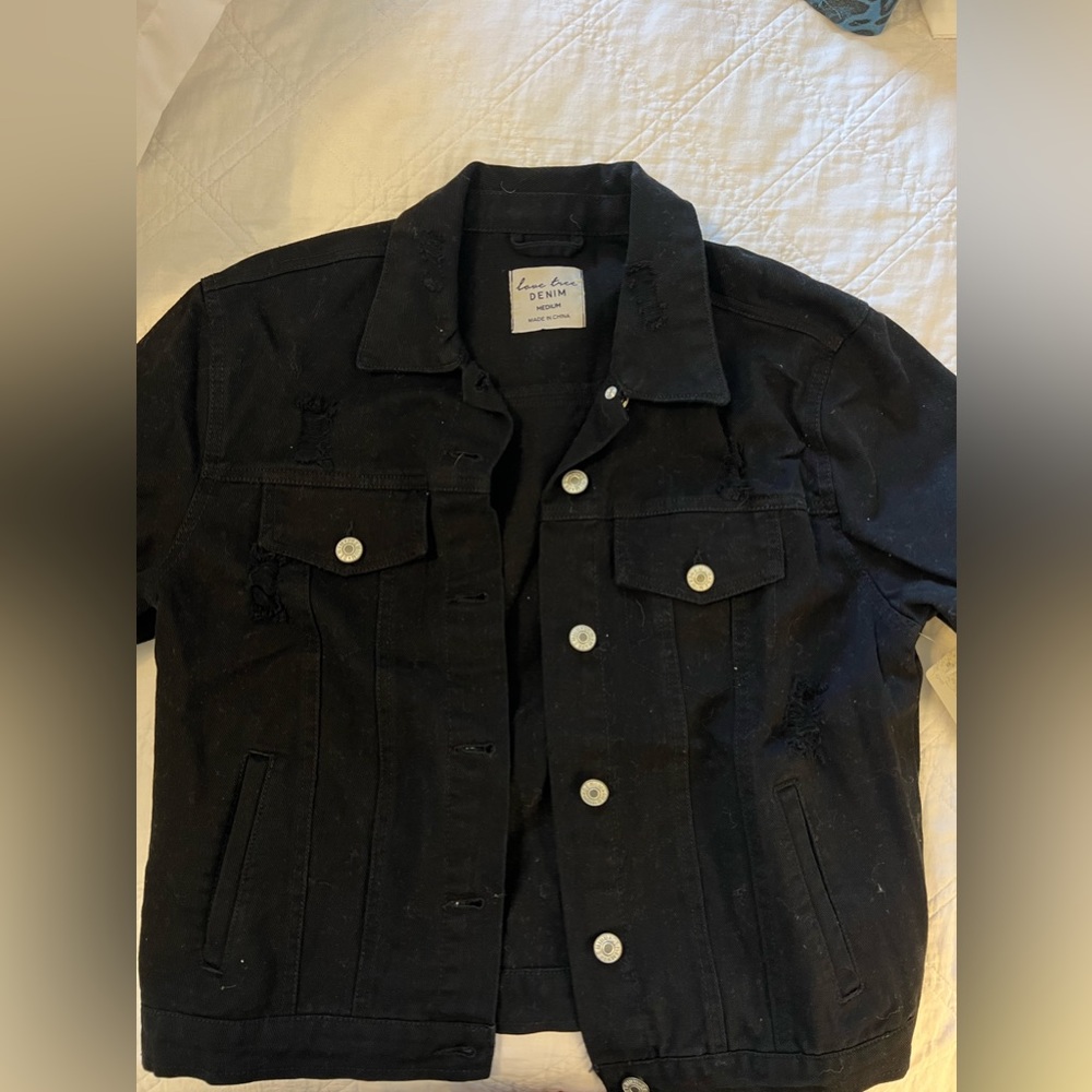 Black denim distressed jacket